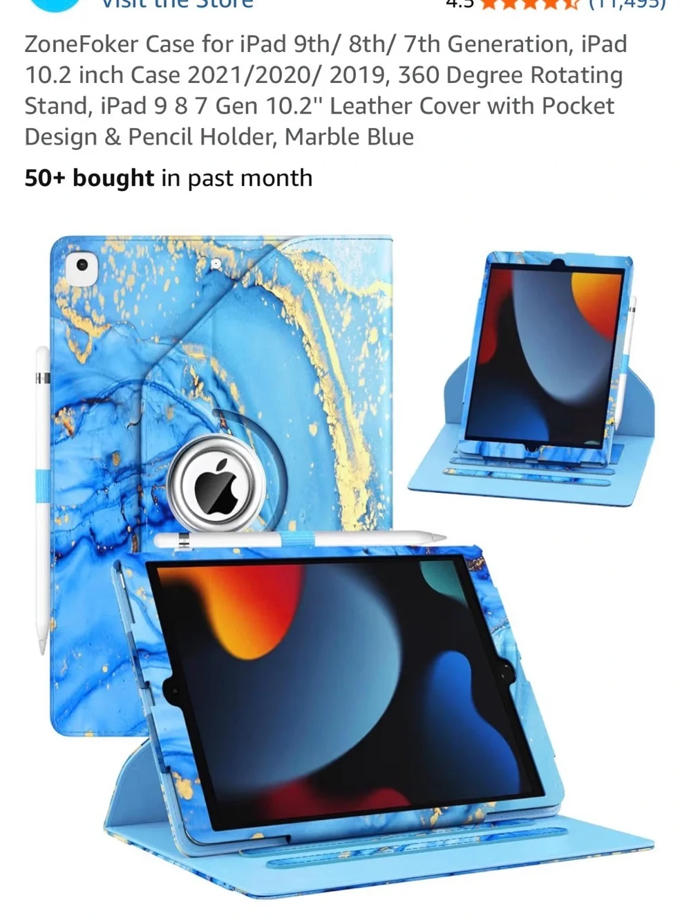 Blue Marble Vegan Leather Tablet Cover with Rose Gold Accents